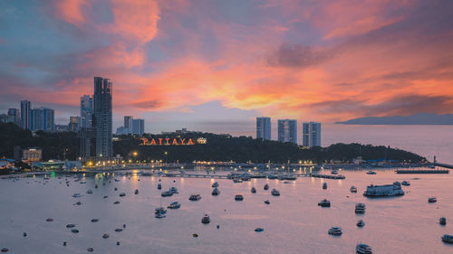 View of city at sunset