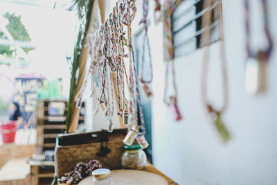 Close-up of decoration hanging against wall