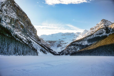 Scenic view of snowcapped mountains against sky