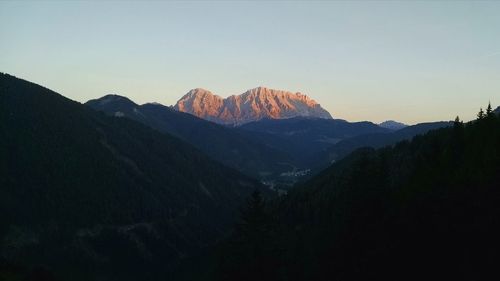 Scenic view of mountain range against clear sky