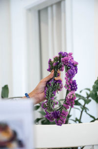 Cropped hand holding wreath