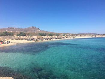 Scenic view of sea against clear blue sky