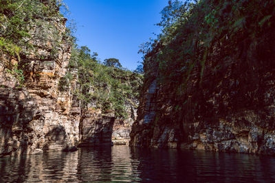 Scenic view of lake against clear sky