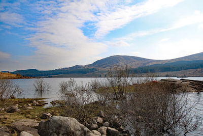 Scenic view of lake against sky during winter