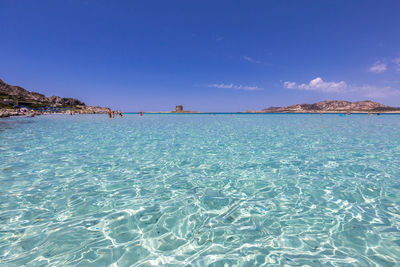 Scenic view of sea against blue sky