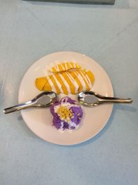 Close-up of dessert in plate on table