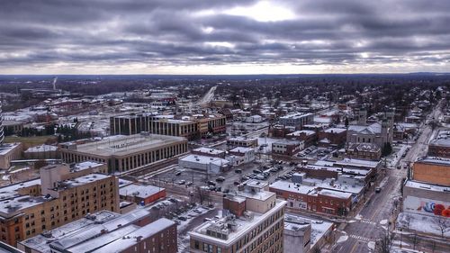 High angle view of townscape against sky