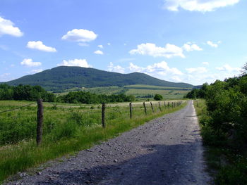 Road amidst green landscape against sky