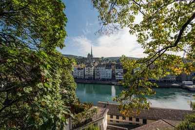 View of bridge over river in city