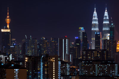 Skyscrapers lit up at night