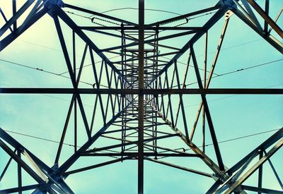 Low angle view of electricity pylon against sky