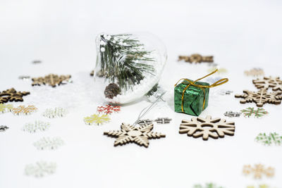 Close-up of christmas decoration on table