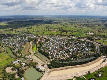 High angle view of townscape against sky