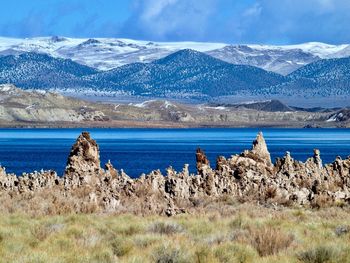 Scenic view of snowcapped mountains against sky