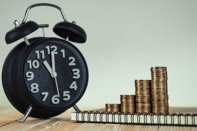 Close-up of clock on table