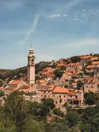 View of old town, tower and houses in lozisca, brac island croatia