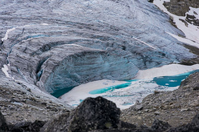 Scenic view of snow covered mountains