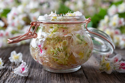 Close-up of glass jar on table