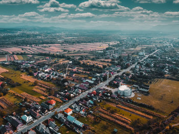 High angle view of townscape against sky