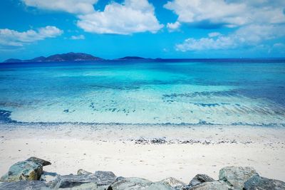 Scenic view of sea against blue sky