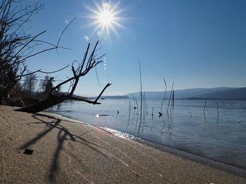 Scenic view of sea against sky on sunny day