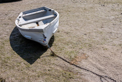 High angle view of abandoned boat on beach