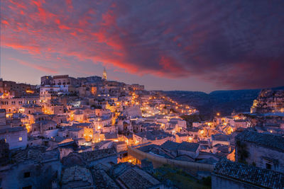 The old town of matera, basilicata, southern italy during a beautiful sunset