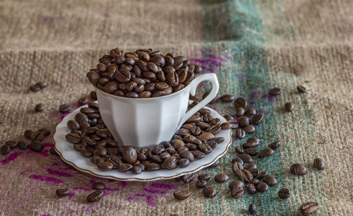 Close-up of coffee cup on table