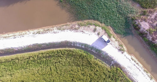 High angle view of green landscape