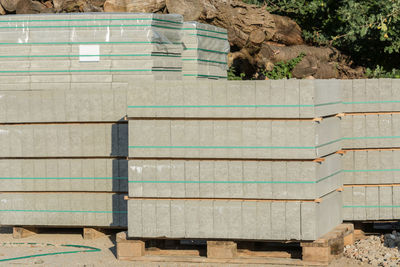 Stacked concrete slabs at construction site