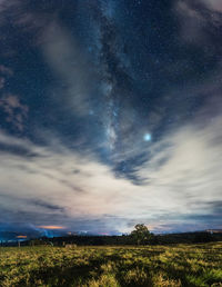 Scenic view of field against sky at night
