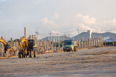 Construction site on field against sky