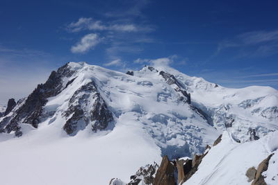 Scenic view of snow covered mountains against sky