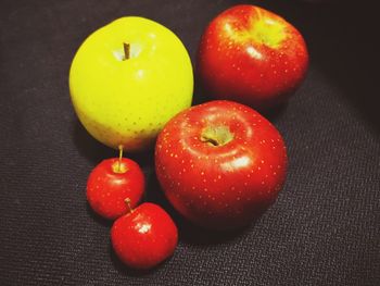 High angle view of apples on table