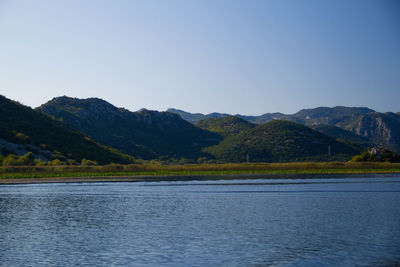 Scenic view of lake against clear sky