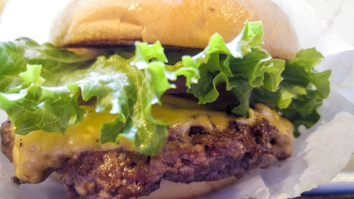 Close-up of burger in plate