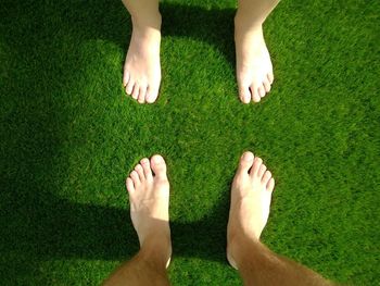 Low section of person feet on grass