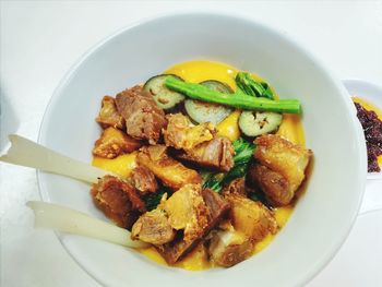 High angle view of meal served in plate