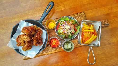 High angle view of food on table