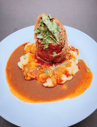 High angle view of food in plate