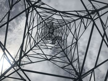 Low angle view of electricity pylon against sky