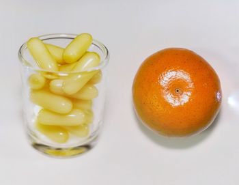 High angle view of orange on table