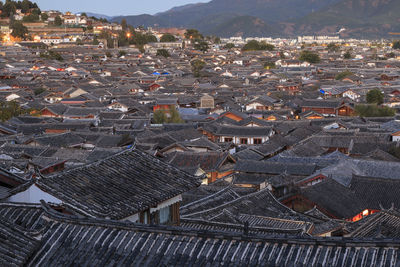 Aerial view of city at night