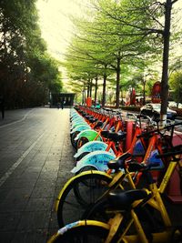 Bicycle parked in empty parking lot