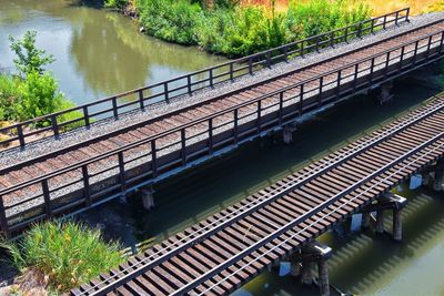 High angle view of railroad tracks by river