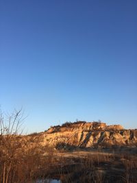 Scenic view of field against clear blue sky