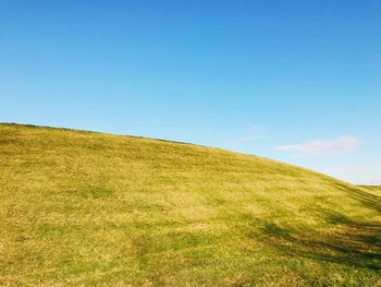 Scenic view of field against clear blue sky