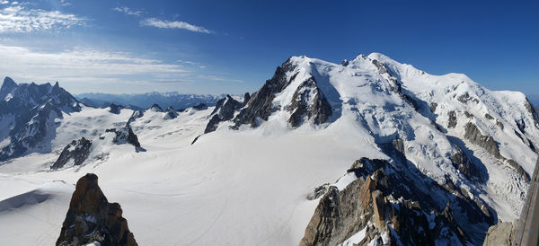 Panoramic view of snowcapped mountains against sky