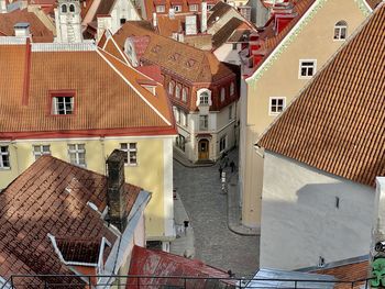 High angle view of buildings in city