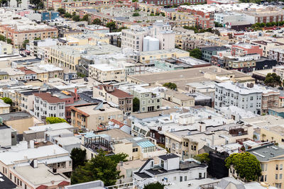 High angle view of buildings in city